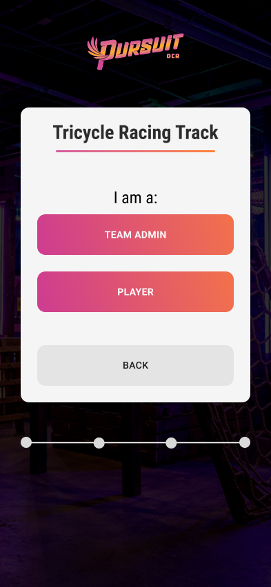 Select role screen: Team Admin or Player