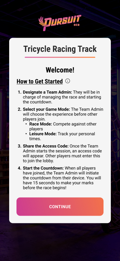 Orientation screen explaining how to get started