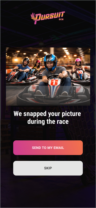 In-race photo with email capture option