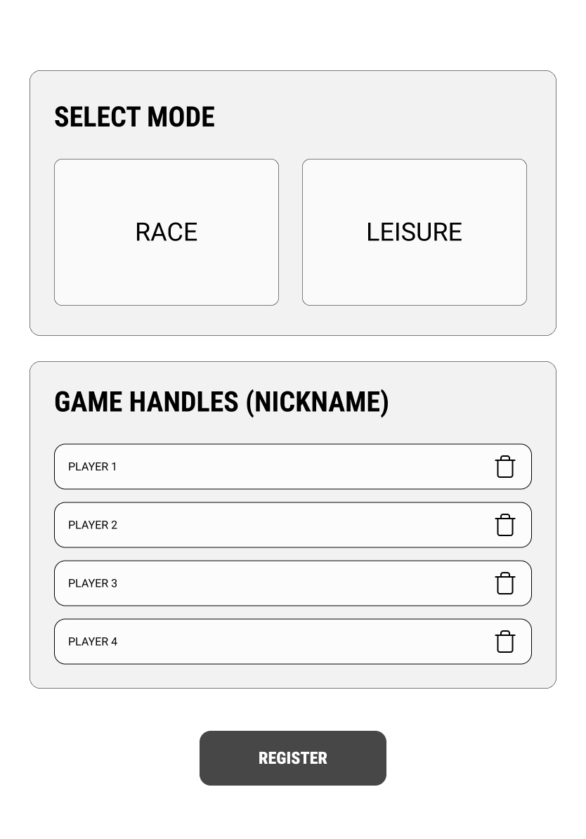 Original kiosk-concept wireframe for selecting mode and player handles