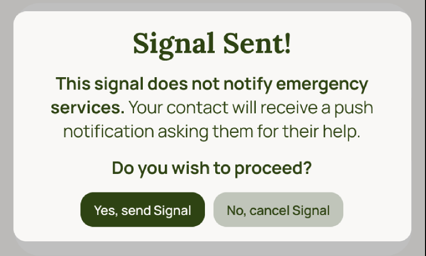 Signal confirmation after: explicit confirmation with cancel option